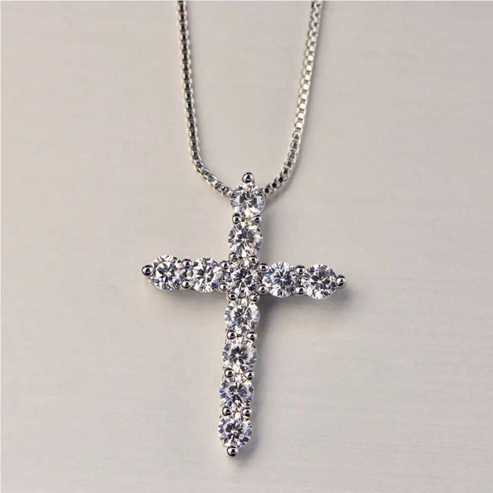 The Classic Cross Pendant Necklace in sterling silver and cubic zirconia